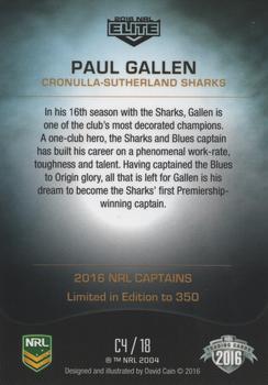 2016 ESP Elite - 2016 Captains #C4 Paul Gallen Back